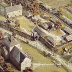 In 1986, a model of East Meon in Norman times was created to commemorate the 900th anniversary of The Domesday Book. This shows the location of The Court House and All Saints Church. Not based on architectural evidence.