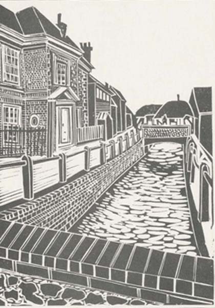 Lino cut of River Meon and Glenthorne House