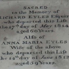 Plaque dedicated to Richard Eyles II, who died in 1814, and his wife Anna Maria.