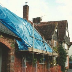 Street side under scaffolding and tarpaulin