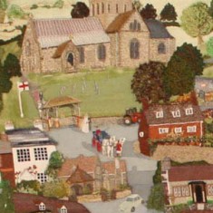 Wedding-carriage From the Millennium Embroidery, 2003. Wedding carriage outside All Saints.