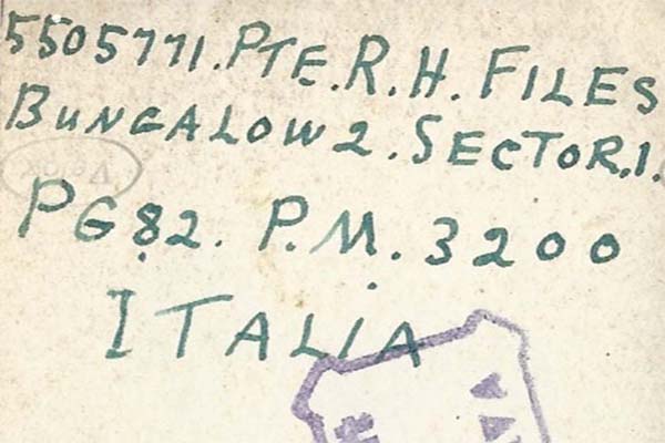 Address on back of photograph sent to Reg Files as a prisoner of war.
