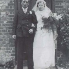 Alan Blackman, after his weddding, at the door of Rose Cottage, which used to stand alongside Heycroft but which no longer exists.