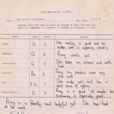 Amy Blackman's school report. 