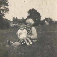 Margaret with granny in field, Kews Meadow Margaret with granny in field, Kews Meadow - another of the photographs sent to Reg in Italy.