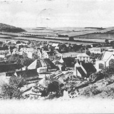 Church_and_village 1900s Valentine publication. Note the house in the All Saints Churchyard, now demolished and replaced by graves. The Court Farm buildings on the other side of The Hyde. | Valentines