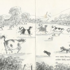 Mayhem on cricket pitch. This drawing accurately depicts the Recreation Ground on which East Meon Cricket Club plays its matches.