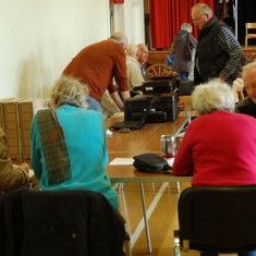 'Accessioning'. Scanning items brought by visitors (Denys Ryder, Sue Zirps, Simon Mortimore) and indexing (Diana Rix and Rosemary Ryder).