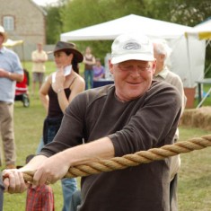 Villager George Thompson tugging