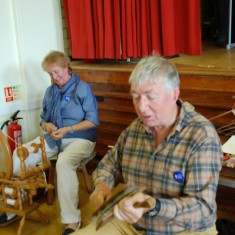 David and Hilary Hopkins demonstrating mediaeval spinning.