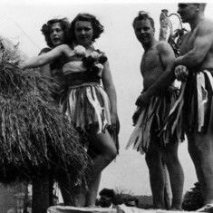 Left to right,  Pat, Jean, Dick and John Berry in fancy dress parade dressed as south sea islanders? (1)