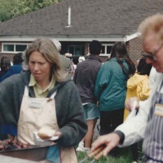 Susie Bremner and Kieth Kitcher at barbecue at an early Country Fair.