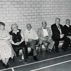 Left to right, Lily Nicholson, Shirley Newbury, Bessy Dowlen, Charlie Dowlen, Eddit Stubbington, Arthur Newbury, Jean Berry, John Berry