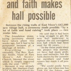 Report on the fundraising for the building of the Hall