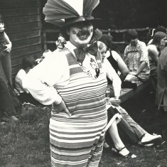 Fund-raising fancy dress event, Pam Sparrow as clown.