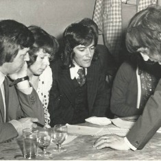 Peter Marinelli, Portsmouth FC star, with John Sparrow at fund-raising soccer match.
