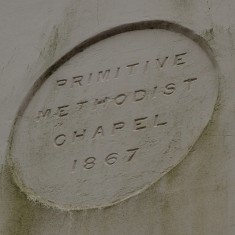 Incription above the door of the Primitive Methodist chapel, dating its dedication to 1867