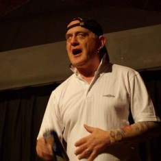 The vicar as a lager lout, East Meon's Got Talent, April 2004