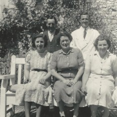 Staff of Court House. Standing, unidentified man, Fred Crockford (white coat), Seated, Marlene Kille, Jessie Crockford, Marion Lambert