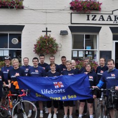 Lifeboats cycle ride 2010. Simon Tillbrook, Clive Tillbrook, Wendy Blease, Jane Weber, Jenny Ertle, Gary Flynn, John McNaughton, Elizabeth McNaughton, Richard Gaisford, Georgina Edwards, Nick Mayhew-Sanders and Mark Rowland were riding to raise money for the RNLI, while Adam Horrocks, Sarah Horrocks, Wayne Harfield, Derek Harfield, and Amy Blackman raised money for the Pam Brown ward at Southampton General Hospital. 