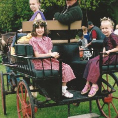The May Queen's procession. The driver is Malcolm Paynter.