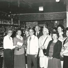 Care Group. in George Inn, left to right:  n.k., n.k.,Caroline Bleach, Jack Rothwell, Peter Street, Eve Spreadbury, Thelma Hoare, Maggie Marks, Pam Sparrow