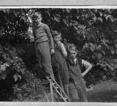 Denys at the top of the ladder with elder brothers below him.