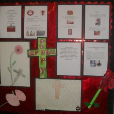 Display on notice board of research into East Meon's WWI dead.