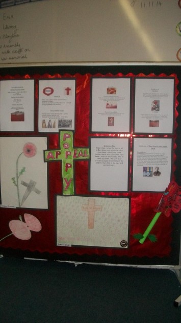 Display on notice board of research into East Meon's WWI dead.