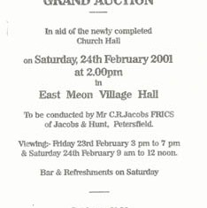 Flyer for Auction to raise funds for Church Hall, February 2001