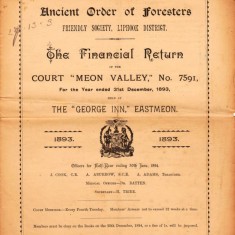 Financial Return, 1893, of the Court 'Meon Valley' of the Ancient Order of Foresters Friendly Society