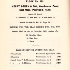 Flock record 1922 of Henry Berry, Oxenbourne Farm 