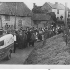 Coronation procession, 1953. Jack Pollard leading, Stuart Pollard on the Donkey, front row  Jack Appleby, Herbie Goddard, Fred Gibbs; Jack Cook near back, wearing cap