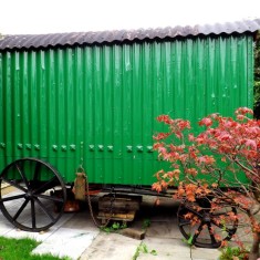 Side view of Shepherds Hut which Jim Cook is restoring