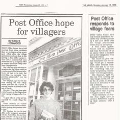 Article from Petersfield Post 1992, photo featuring Jean Emptage, post mistress | John Emptage 