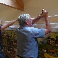 Millennium embroidery The panel is transferred to the oak frame, Charles Clayson and Rosemary Ryder