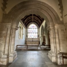 Photographed in April 2020 during the coronavirus lockdown, this shows one of the romanesque arches of the 12th century transept. RG. | Richard Gaisford