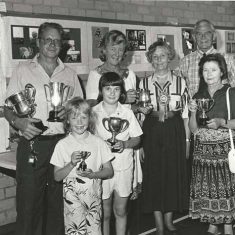 Flower Show winners, L to R, back row, Keith Kitcher, Susan Hull, Molly Dicker, Adrian Pelly, front row, Lisa Kittcher, Claire Wilkinson, Bun Roper websize Annual Show winners, 1980s L to R, back row, Keith Kitcher, Susan Hull, Molly Dicker, Adrian Pelly, front row, Lisa Kittcher, Claire Wilkinson, Bun Roper | Stan Smith