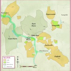 Probable open fields around East Meon in medieval times